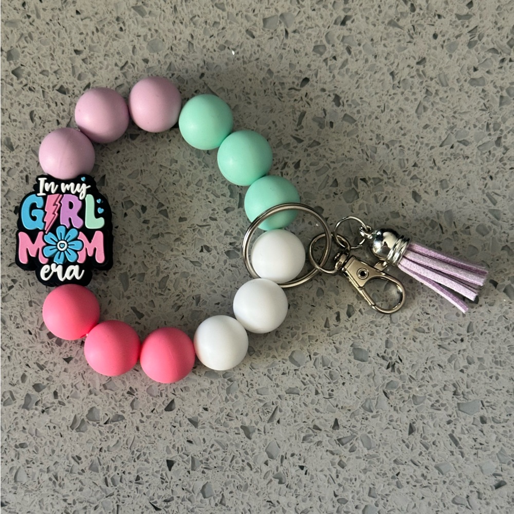 Handmade Beaded Keychain Bracelet, In my girl mom era.